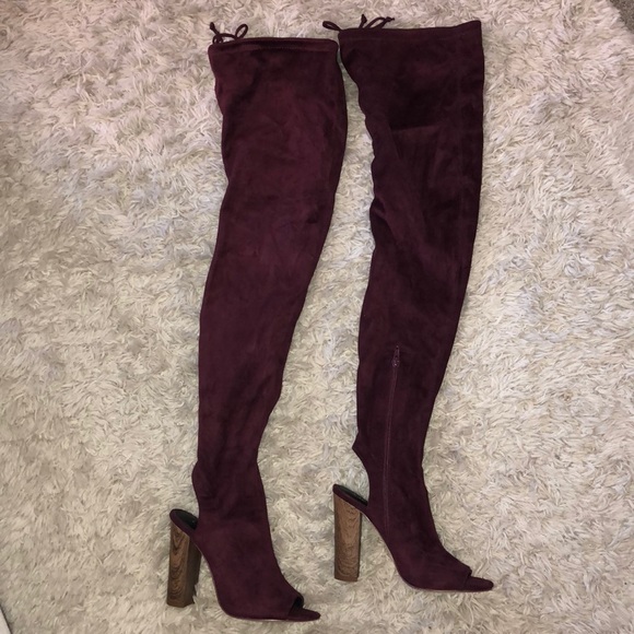 maroon over the knee boots